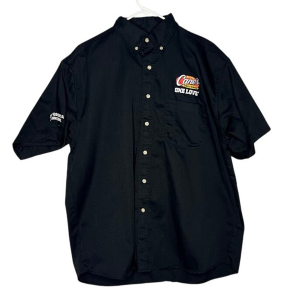 Raising Cane's (L) Black Button Front Logo Short Sleeve Manager Shirt